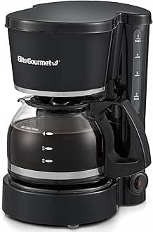 Elite Cuisine EHC-5055 Automatic Brew & Drip Coffee Maker with Pause N Serve Reusable Filter, On/Off Switch, Water Level Indicator, 5 Cup Capacity, Black