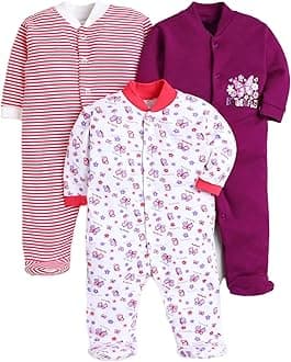 EIO100% Cotton Baby Rompers Sleepsuits Jumpsuits Night Suits for Newborn Baby Boys & Girls | Soft Infant Bodysuit | Pack of 3 Kids Rompers
