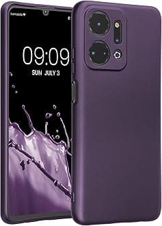 kwmobile Case Compatible with Honor X7a Case - Soft TPU Back Phone Cover - with Metallic Look - Metallic Berry