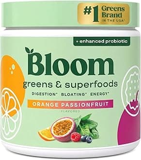 - Bloom Nutrition Superfood Greens Powder, Digestive Enzymes with Probiotics and Prebiotics, Gut Health, Bloating Relief for Women, Chlorella, Juice Mix w/Beet Root Powder, 30 SVG, Orange Passionfruit