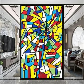 Stained Glass-Church Style Decorative Privacy Window Film Glue Free Static Cling Decals Heat Control Glass Sticker for Home Office W27.5 x H70.9(70x180cm)