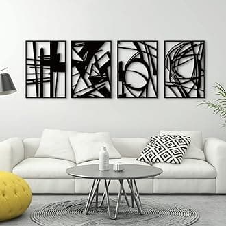 Large 4 Pack Black Abstract Metal Wall Art, Minimalist Décor Single Line Art Wall Décor, 3D Textured Metal Wall Sculptures, for Living Room Bedroom Bathroom Study Room (Black, L Size 22.5