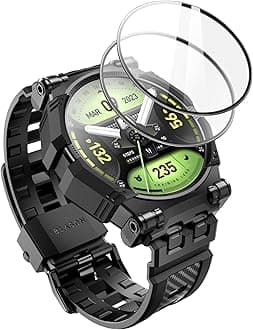 for Samsung Galaxy Watch 6/5/4 Band 44mm with 2 Pack Tempered Glass Screen Protector, [Military Grade Protection] [Magnetic Charging], Durable Band for Galaxy Watch 6/5/4 [44mm], Black