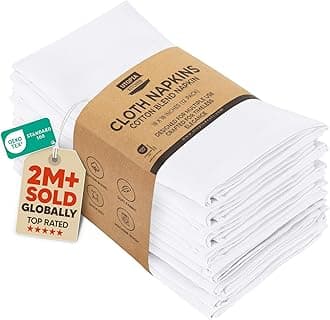 White Cloth Napkins [12 Pack, 18x18 Inch] Absorbent Cotton Blend Washable and Reusable for Dinner, Restaurant, Lunch, Wedding and Hotel