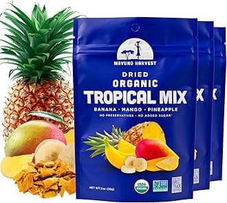 Mavuno Harvest Tropical Mix Dried Fruit Snack | Unsweetened Organic Mixed Dried Fruit | Gluten Free Healthy Snacks for Kids and Adults | No Sugar Added, Vegan, Non GMO | 2 Ounce, Pack of 3