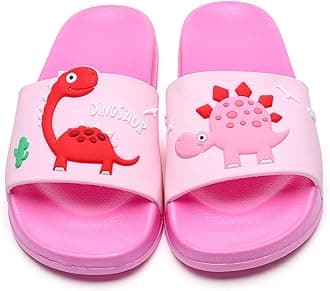 MEMON Toddler Little Kids Dinosaur Beach/Pool/Shower Slides/Anti-Skid Home Bath Slippers/Cute Summer Outdoor Shoes for Girls and Boys