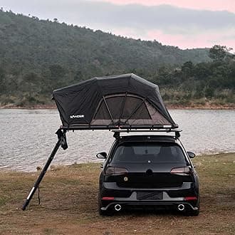 Roof Top Tent with Ladder 140cm, Outdoor Entry Level Overland Aluminium Fold Out Style Car Roof Tents with LED Strip Light & Windows, 3” Thick Mattress, for Car SUV Truck Camping