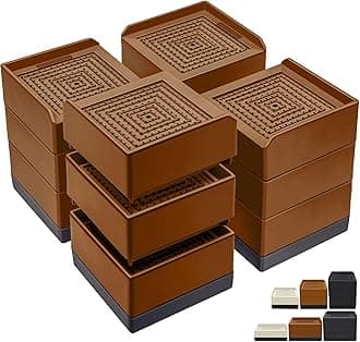 Bed Furniture Risers 4 Inch, Heavy Duty Furniture Elevator in Heights of 1.5, 3 or 4 Inch， Square Raising Blocks for Bed, Couch, Desk, Sofa, Tables,Support Up to 1,300 Lbs (4 Pack-Brown)