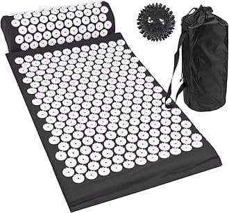 Acupressure Mat with Pillow & Ball Acupuncture Pin Massage Set (Black)