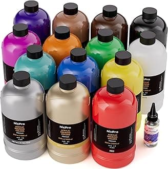 Nicpro 14 Colors Large Bulk Acrylic Pour Paint Set (33.8 oz,1000 ml) Premixed High Flow Art Pouring Paint Supplies Kit with Silicone Pour Oil, Gloves for Beginner Cell Creation Flow DIY, Ready to Pour
