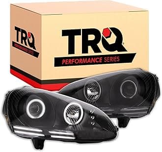 TRQ 2 Piece Headlight Assembly Set Performance LED Halo Black Bezel Driver & Passenger Side Compatible with Volkswagen Jetta 2005-2010 VW2502127 VW2503127