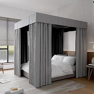 Hvqic Grey Canopy Bed Curtains - 4 Corner Post Bed Curtains King Bed Curtain Lightproof Drapes Bed Canopy for Adults & Girls Bedroom Decoration(King,Grey)