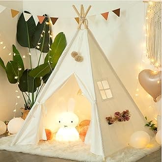 Teepee Tent for Kids-Portable Children Play Tent Indoor Outdoor (White)