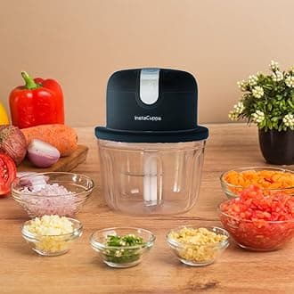 InstaCuppa Rechargeable Mini Electric Chopper, 350 Ml, USB-C Stainless Steel Blades, 1800 Mah Battery And One Touch Operation, For Mincing Meat, Garlic, Ginger, Onion, Black, 45 Watts