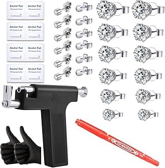 A-minusoneEar Stud Gun Kit include 12Pairs different size diamond Ear Stud