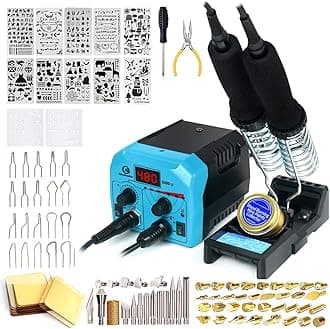 Goodcrafter Pyrography Pen 2-IN-1 Wood Burning Kit 101-IN-1,200~480°C (withTemp Display)/Wire-Nib 250~750°C Temp adjustable with 20 Nibs,53 Solid Points,12 Stencils and 15 Wood Chip(Mother's Day gift）