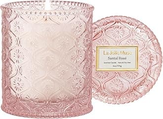 LA JOLIE MUSE Santal Rose Scented Candle – Saffron, Rose & Leather | 6 oz Natural Soy Wax | 40 Hours Clean Burn | Self Care Gifts for Women | Elegant Home Decor