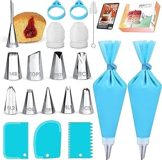 RFAQK30 PCs Piping Bags and Nozzles-16 Numbered Piping Nozzle & 10 Piping Bag Disposable with Pattern Chart & EBook-Icing Bags and Nozzles Set-Cupcake Cookie Decorating Tips Piping Kit & Baking Tools