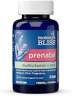 Prenatal Multivitamin with Iron and Folic Acid, Supports Baby Development + Mom Immune System & Energy Levels w/ B Vitamins & Probiotics, Vegan & Gluten Free (45 Servings)