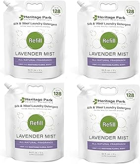 Heritage Park Silk & Wool Fragrance Free, Hypoallergenic, pH-Neutral Laundry Detergent - Dermatologist-tested, Sensitive Skin-Friendly, Enzyme-Free, Ultra Concentrated (64 fl oz Refill, 4-Pack)