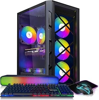 STGAubron Gaming PC Computer Desktop, Intel Core i7-6700 up to 4.0G, Radeon RX 5700 XT 8G, 16G DDR4, 1T SSD, WiFi, BT 5.0, RGB Fan x6, RGB BT Sound Bar, Windows 10 Home