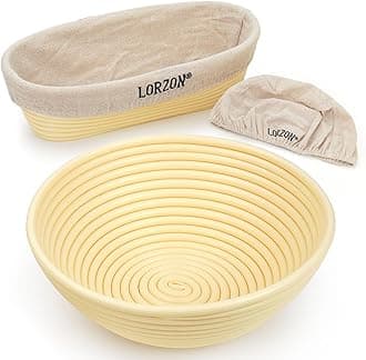 Lorzon Banneton Bread Proofing Baskets Set, 10″ Round & 11″ Oval Sourdough Proofing Baskets with Liners, Proofing Bowls for Sourdough Bread (Plastic)