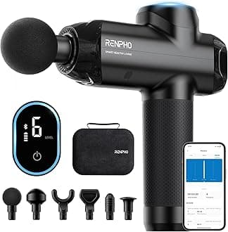 RENPHO Power+ Massage Gun Deep Tissue with Bluetooth, Percussion Muscle Massage Gun with 12mm Amplitude for Athletes, Portable Electric Handheld Massager Gun, LED Touch Display