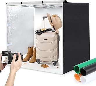 PULUZ Large Photography Light Box, 32"x32" Photo Studio Box, Portable Shooting Tent with 3 Stepless Dimming Light Panel, Professional Photo Booth with 4 Color Backdrops for Product Photography
