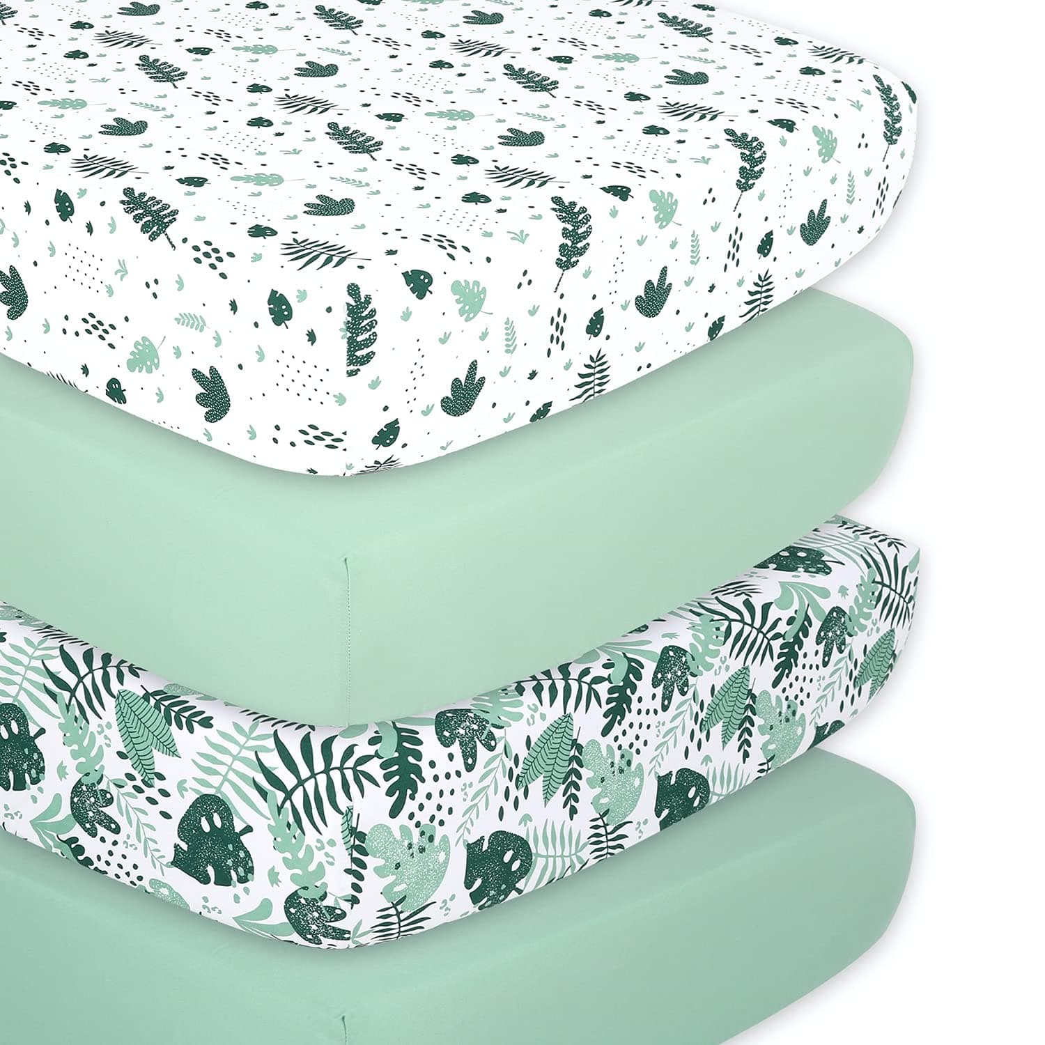 The Peanutshell4-Pack Fitted Crib Sheet Set - Super Soft & Breathable Baby Girl or Boy Crib Sheets, Nursery Decor, Fit for Standard Mattress Cover - Green Botanical