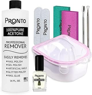 Pronto Gel Nail Polish Remover Kit - 16oz Pure Acetone, Nail Soaking Bowl, Moisturizing Cuticle Oil, Manicure Kit Including Gel Nail Polish Tools, Nail File, Nail Buffer, Cuticle Pusher & Nail Scraper
