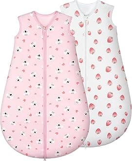 Baby Sleeping Bag 1.5 TOG 100% Cotton Fabric Newborn Sleep Bag 2 Pack for Infant 6-12 Months Unisex Baby Sleep Sack Pink Berry