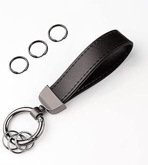Turcee Leather Car Keychain, Creative Personality Leather Key Fob, Universal Key Fob Keychain for Men and Women (Black)