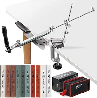 Upgraded RUIXIN PRO RX-008 Professional Knife Sharpener with 10 Whetstones, 360° Rotation Flip Design Fixed-Angle Stainless Steel Kitchen Chef Knife Sharpening Kit Abrasive Holding System Tools