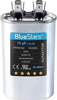 Ultra Durable 15 MFD uf ± 5% MFD 370 V VAC or 440 Volt Oval Run Start Capacitor by BlueStars - Replacement for AC Motor Run or Fan Start and Cool or Heat Pump Air Conditioner