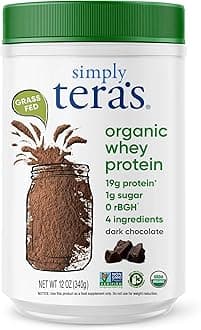 Simply tera's Organic Whey Protein Powder - Grass Fed Whey Protein Powder Without Artificial Sweeteners, Clean, Non-GMO, Gluten-Free - Dark Chocolate, 12 Oz
