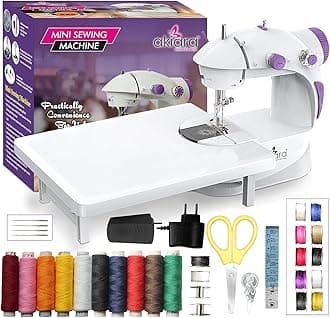 Akiara - Makes life easy Mini Sewing Machine with Table Set | Tailoring Machine | Hand Sewing Machine with extension table, foot pedal, adapter, White… (With kit 1)