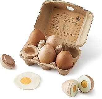 Tiny Land Wooden Egg Toy Set for Kids – 6-Piece Pretend Play Food with Cutting Eggs, Fried Egg & Realistic Carton – Montessori Kitchen Toys for Toddlers
