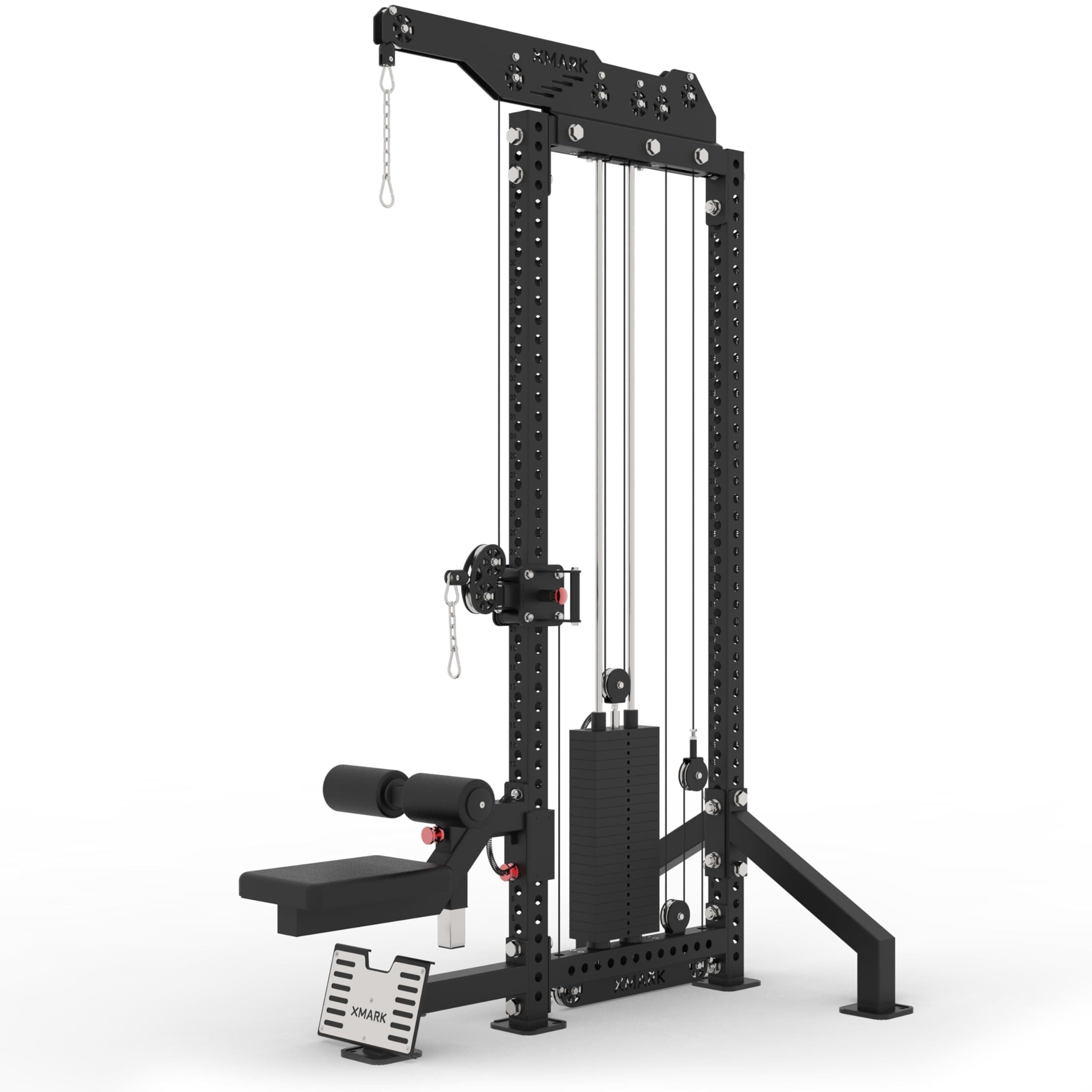 XMark LAT Pull Down and Low Row Cable Machine, Heavy Duty LAT Machine with High and Low Pulley Stations, Row Machine, Upper Body Machine