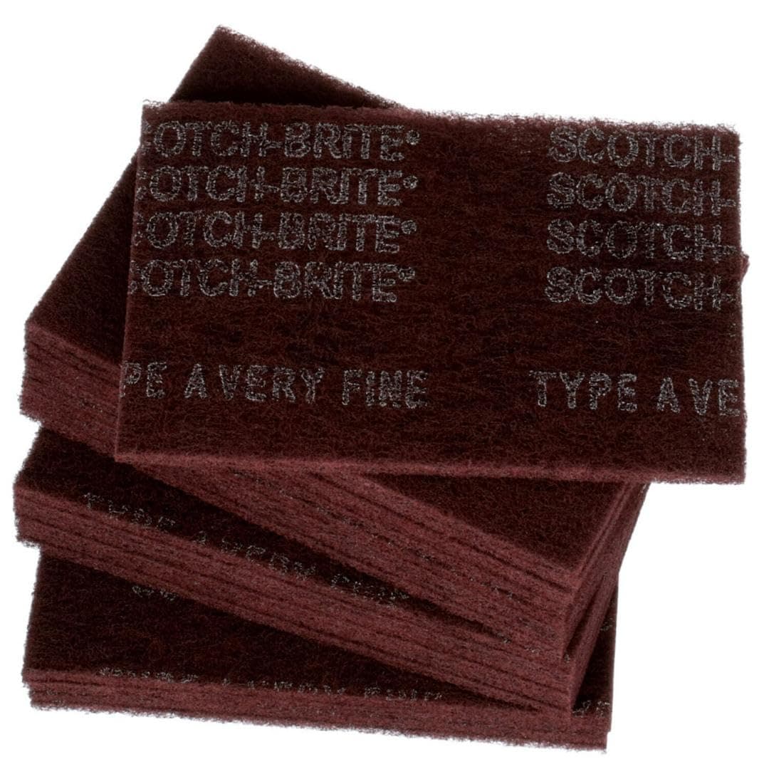 3M Scotch-Brite General Purpose 7447 Hand Pad, Very Fine Grade, 6 in x 9 in, Pack of 20, Aluminum Oxide, Surface Preparation, Scuffing, Blending, Cleaning, Maroon