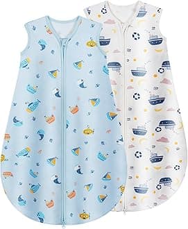Baby Sleeping Bag 0.5 Tog 100% Cotton Lightweight and Breathable Summer Sleeping Bag for Baby Newborn 6-12 Months 2 Pack Blue Ship