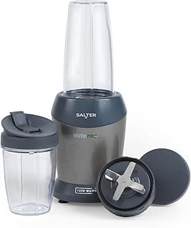 Salter Metal Nutripro 1000 Watts Blender, Multifunction Smoothie Maker, Healthy Juicer, Nutrient Extractor, 2 Blending Cups (800Ml & 1L) With Stay Fresh Lids, On The Go Drinks