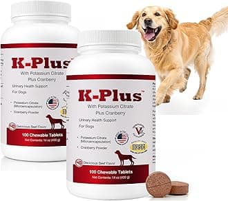 K-Plus Potassium Citrate Plus Cranberry Supplement for Dogs - UTI Remedy Chewable Tablets - Supports Bladder Health - for Every Dog Breed, 200 Chewable Tablets
