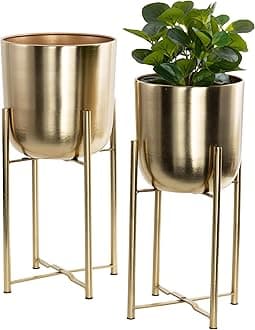 CosmoLiving by Cosmopolitan Metal Indoor Outdoor Dome Planter with Removable Stand, Set of 2 19", 22"H, Gold