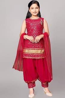 Aarika Girls Ethnic Wear Navy Blue Colour Sequin Embroidery/Lace Work Georgette Kurti Patiala Set With Dupatta