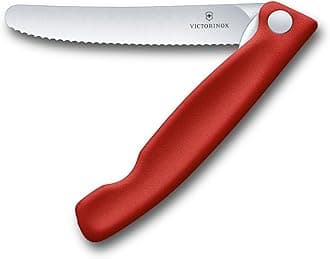 Victorinox 6.7831.FB Picnic Knife, Sharp Folding Petty Knife, 4.3 in (11 cm) Blade, Wavy Blade, Red, Cut Ripe Fruits and Breads, Dishwasher Safe, Swiss Classic