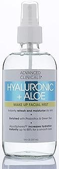 Advanced Clinicals Hyaluronic Acid + Aloe Vera Facial Toner Hydrating Skin Care Face Mist, Non-Greasy Face Spray for Instant Hydration W/Probiotics, Green Tea, & Premium Natural Extracts, 8 Fl Oz