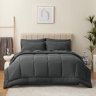 CozyLux Twin XL Size Comforter Sets - 7 Pieces Bedroom Bed in a Bag Set Dark Grey, Bedding Sets Twin Extra Long with All Season Quilted Comforter, Flat Sheet, Fitted Sheet, Pillowcases, Dark Grey