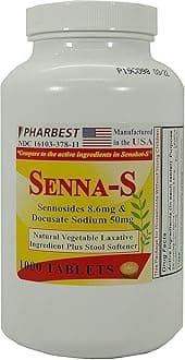 Senna Plus Vegetable Laxative with Stool Softener - 1000 Tablets (1 Bottle)