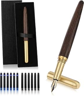 cobee Handcrafted Wooden Fountain Pens Set, Vintage Luxury Wood Fountain Pen 0.5mm Fine Point Smooth Writing Pen With 12 Ink 2.6 mm Cartridges and Gift Box for Journaling Calligraphy Supplies(C)