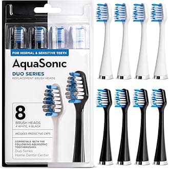 AquaSonic Duo Replacement Brush Heads (8-Pack) - 4 White & 4 Black DuPont Brush Heads